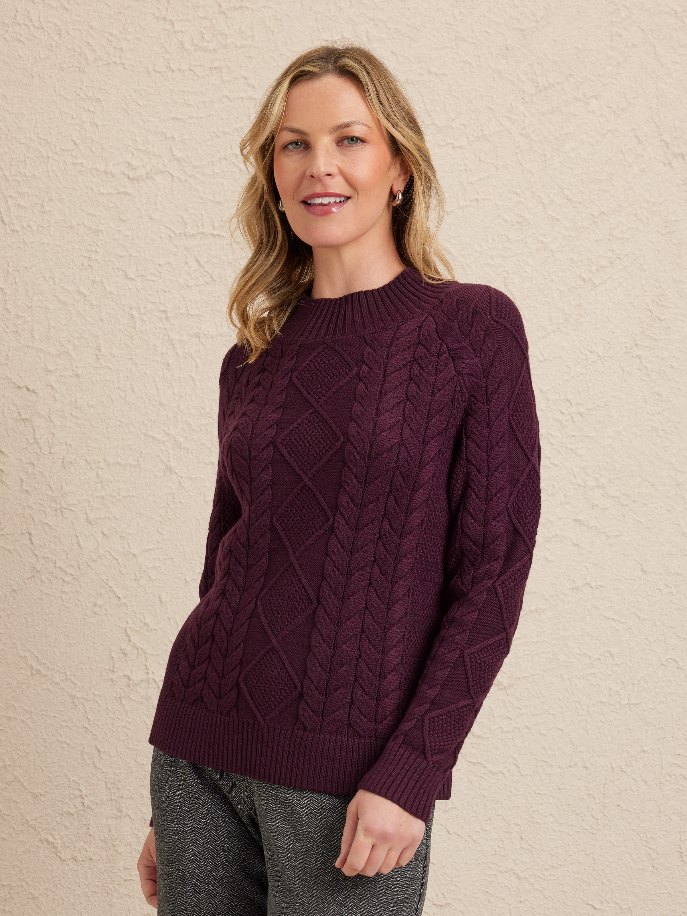Long Sleeve Mock Neck Kai Cable Jumper