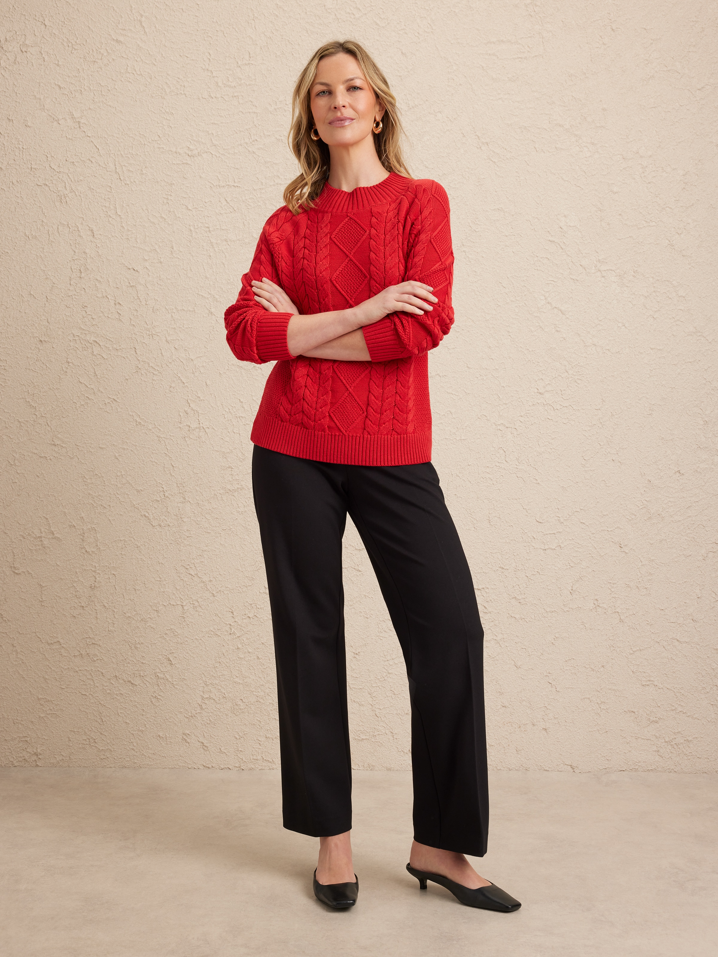 Long Sleeve Mock Neck Kai Cable Jumper