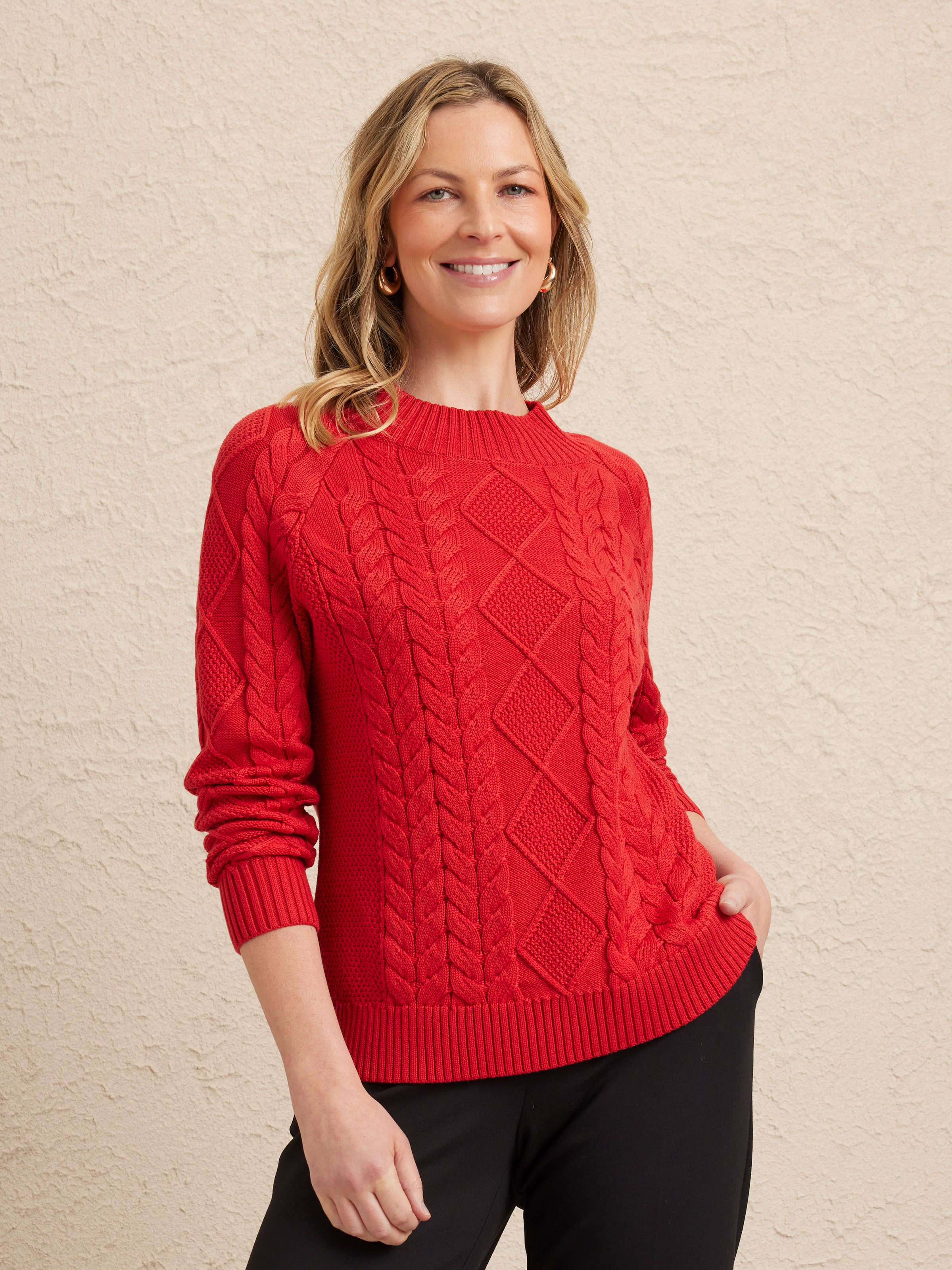 Long Sleeve Mock Neck Kai Cable Jumper