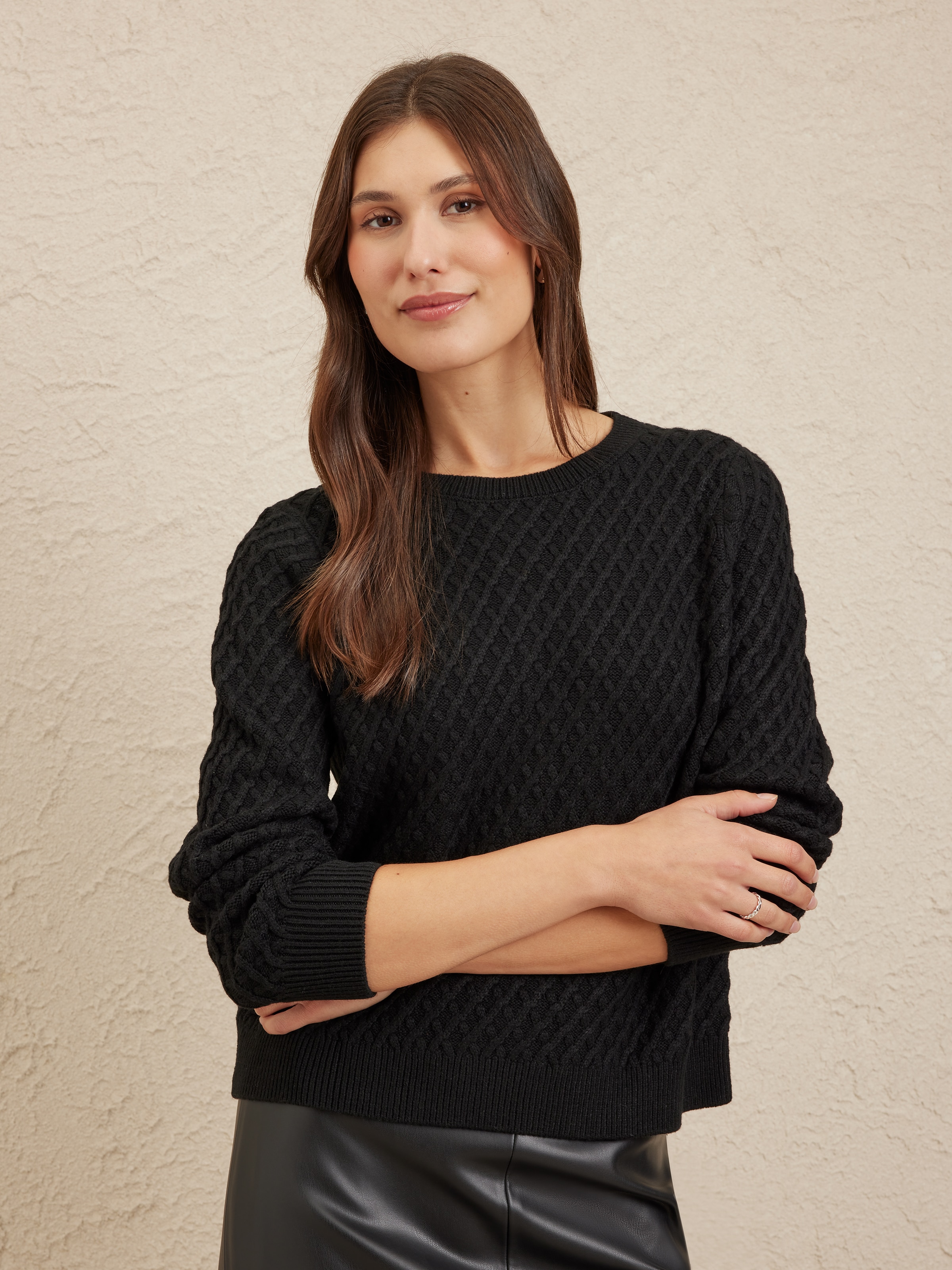 Long Sleeve Lara Crew Neck Diamond Jumper