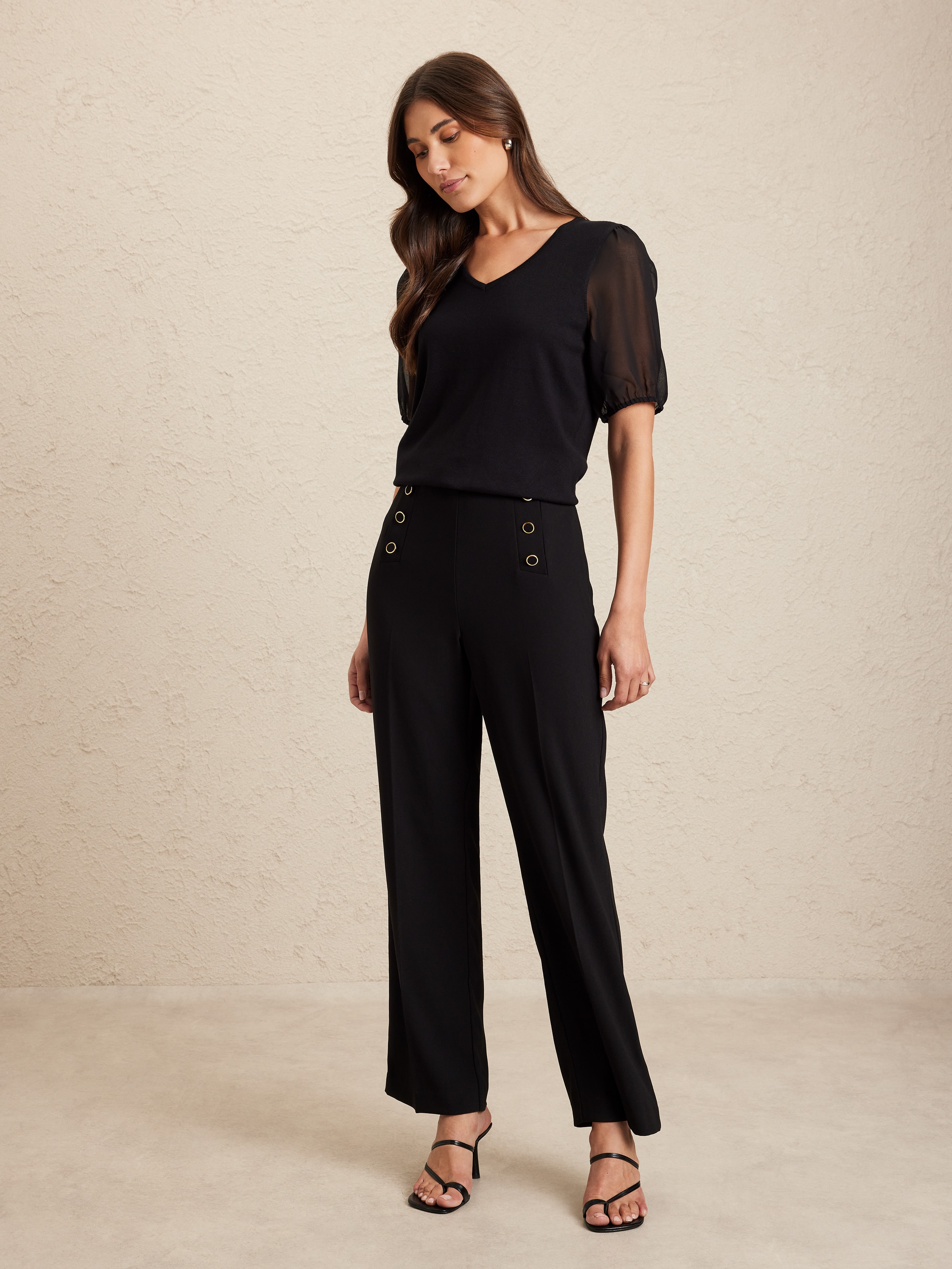 Elbow Sheer Alley V Neck Jumper