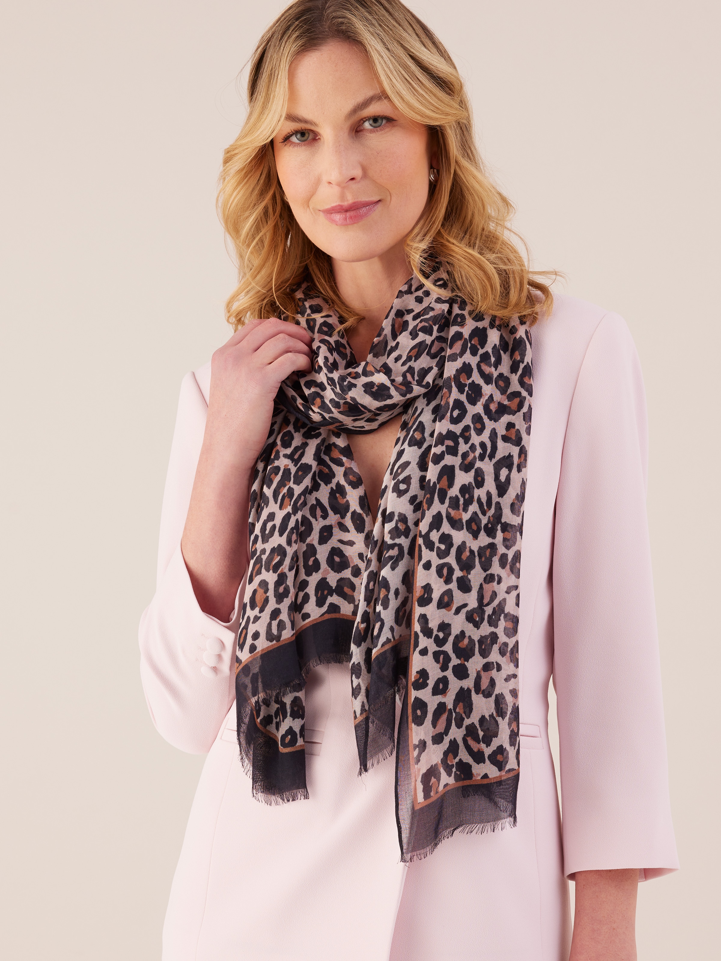 Neutral Leopard Viscose Scarf