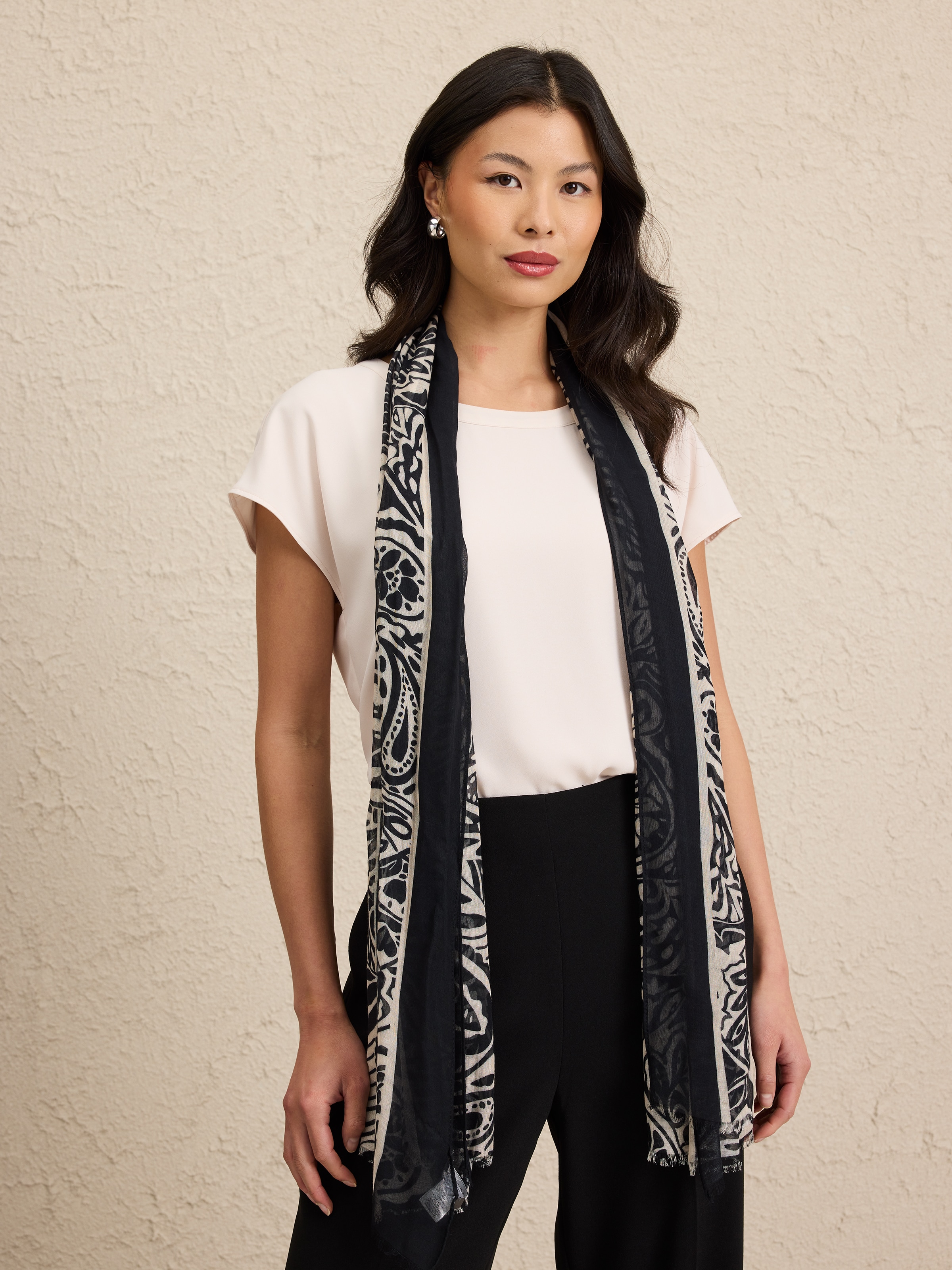 Stamped Border Viscose Scarf