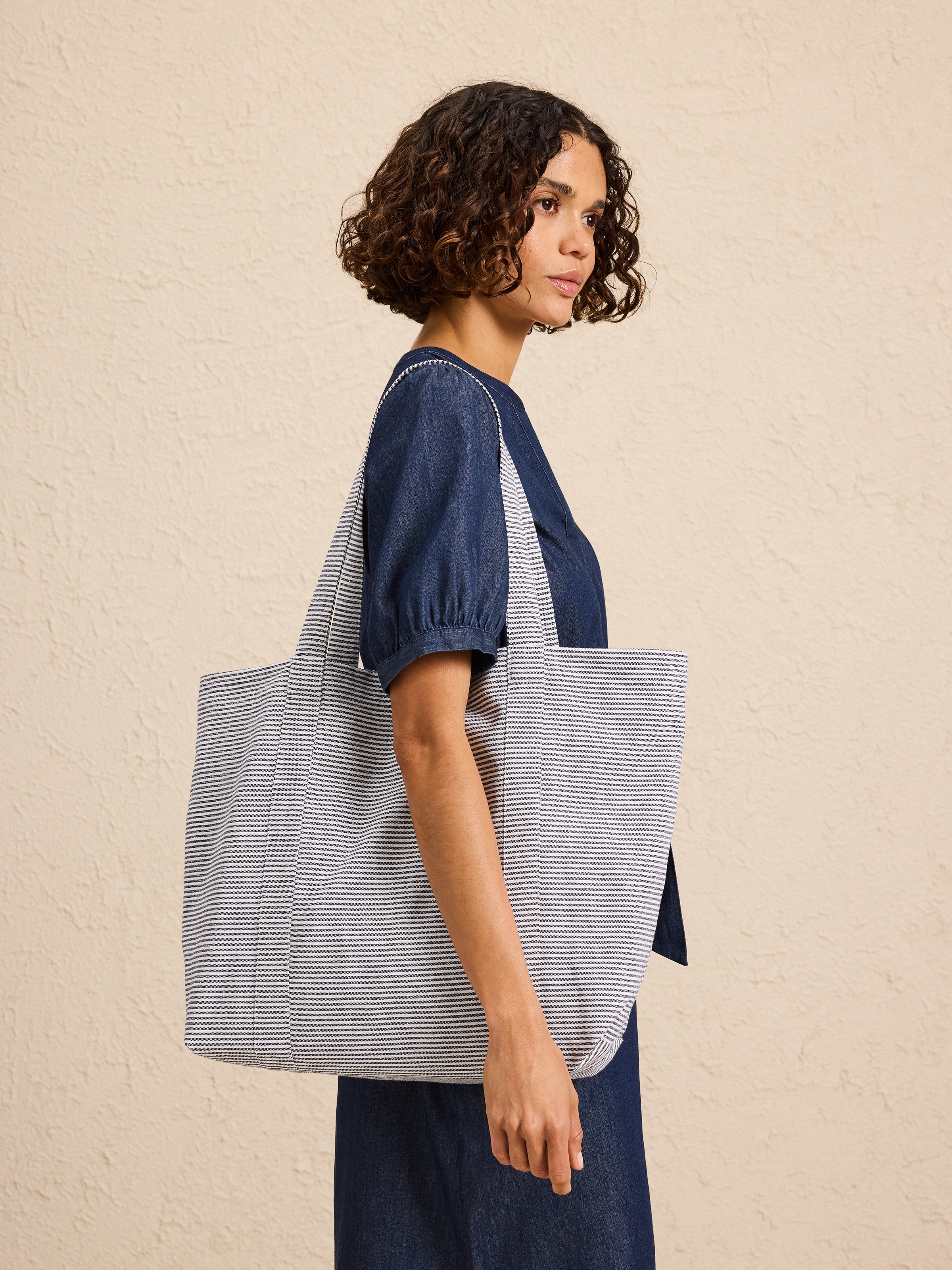 Stripe Cotton Blend Tote Bag