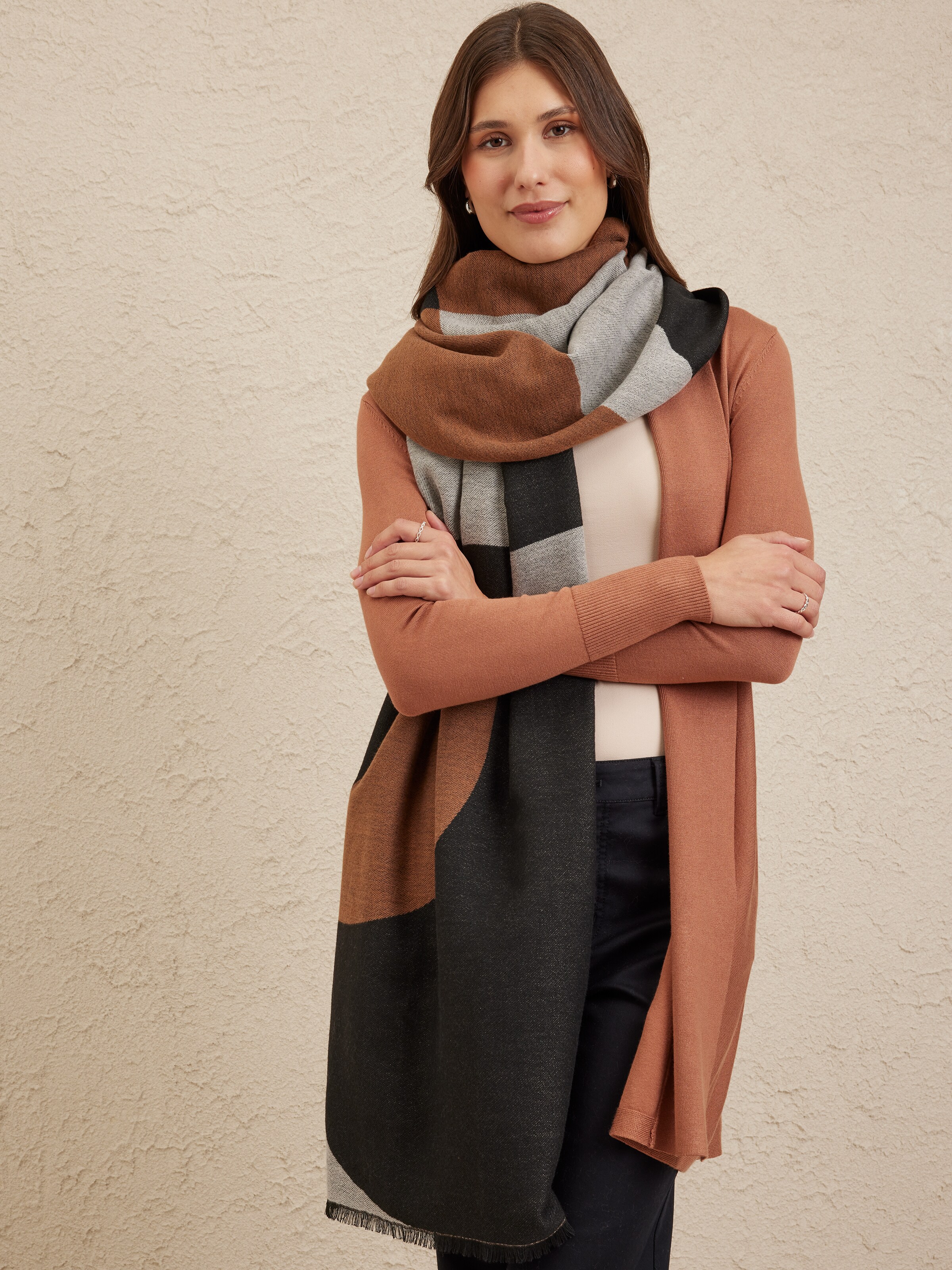 Neutral Colour Block Scarf