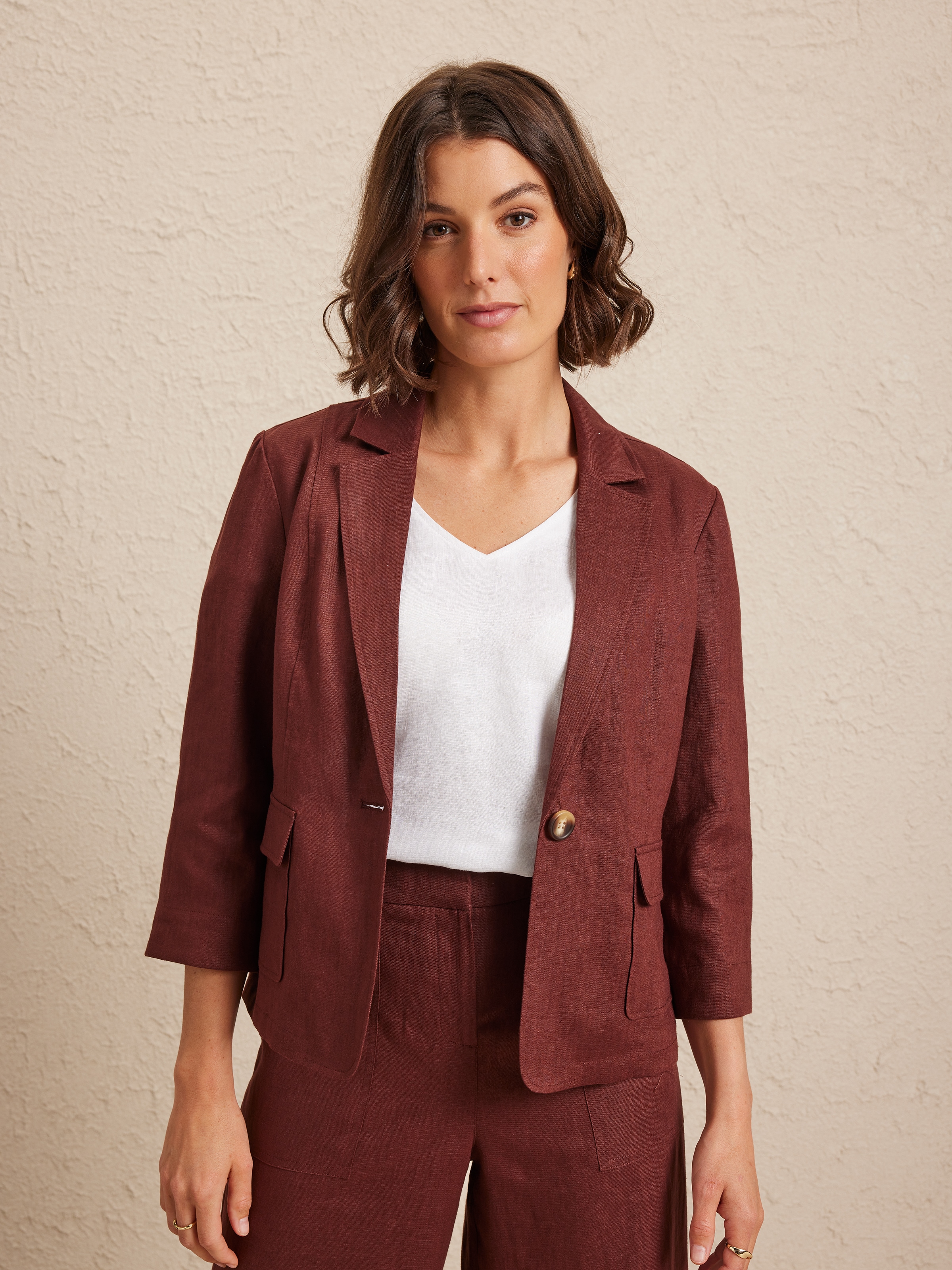Unlined Linen Patch Pocket Jacket                                                                                               