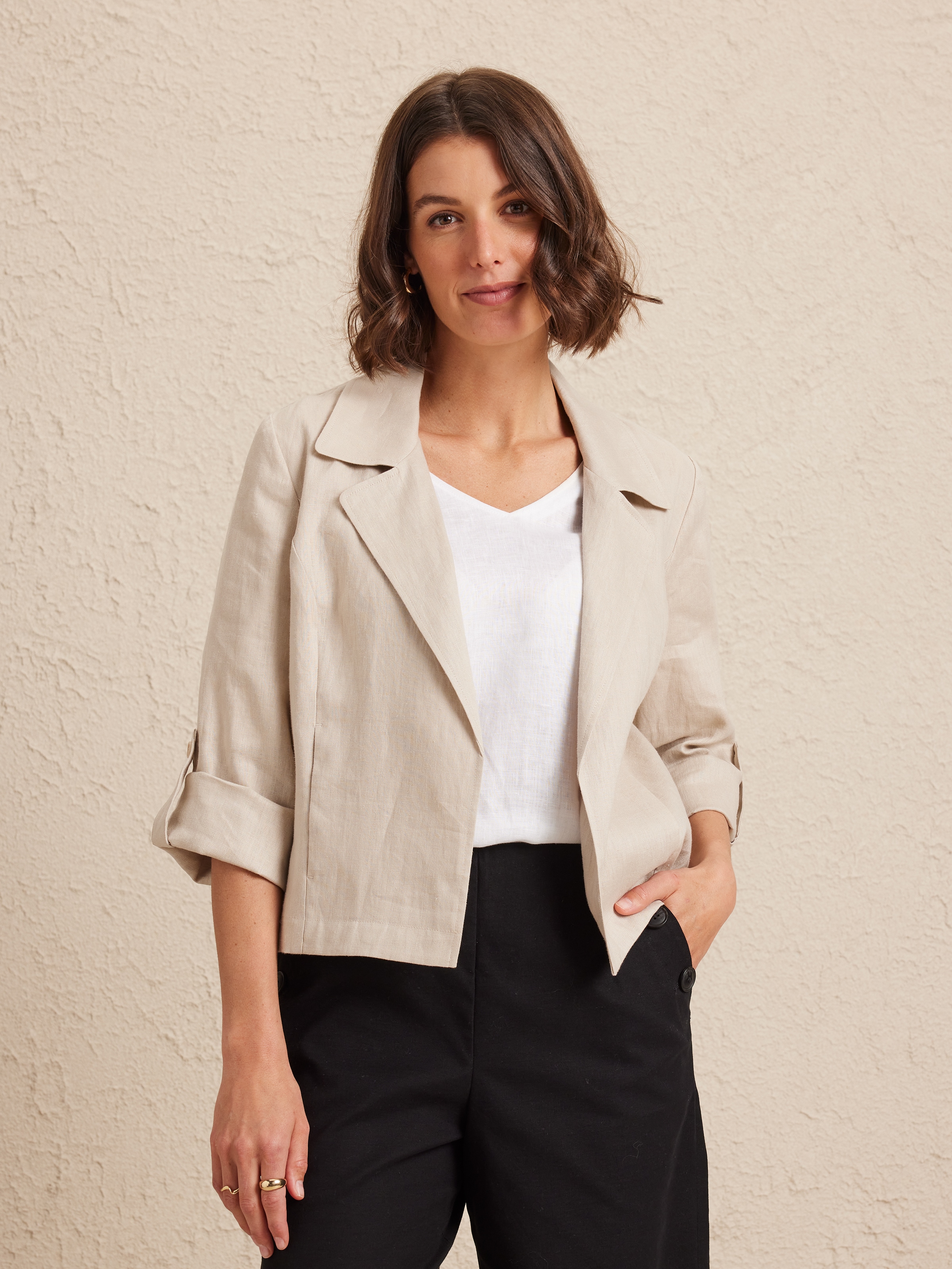 Relaxed Linen Tab Sleeve Jacket                                                                                                 