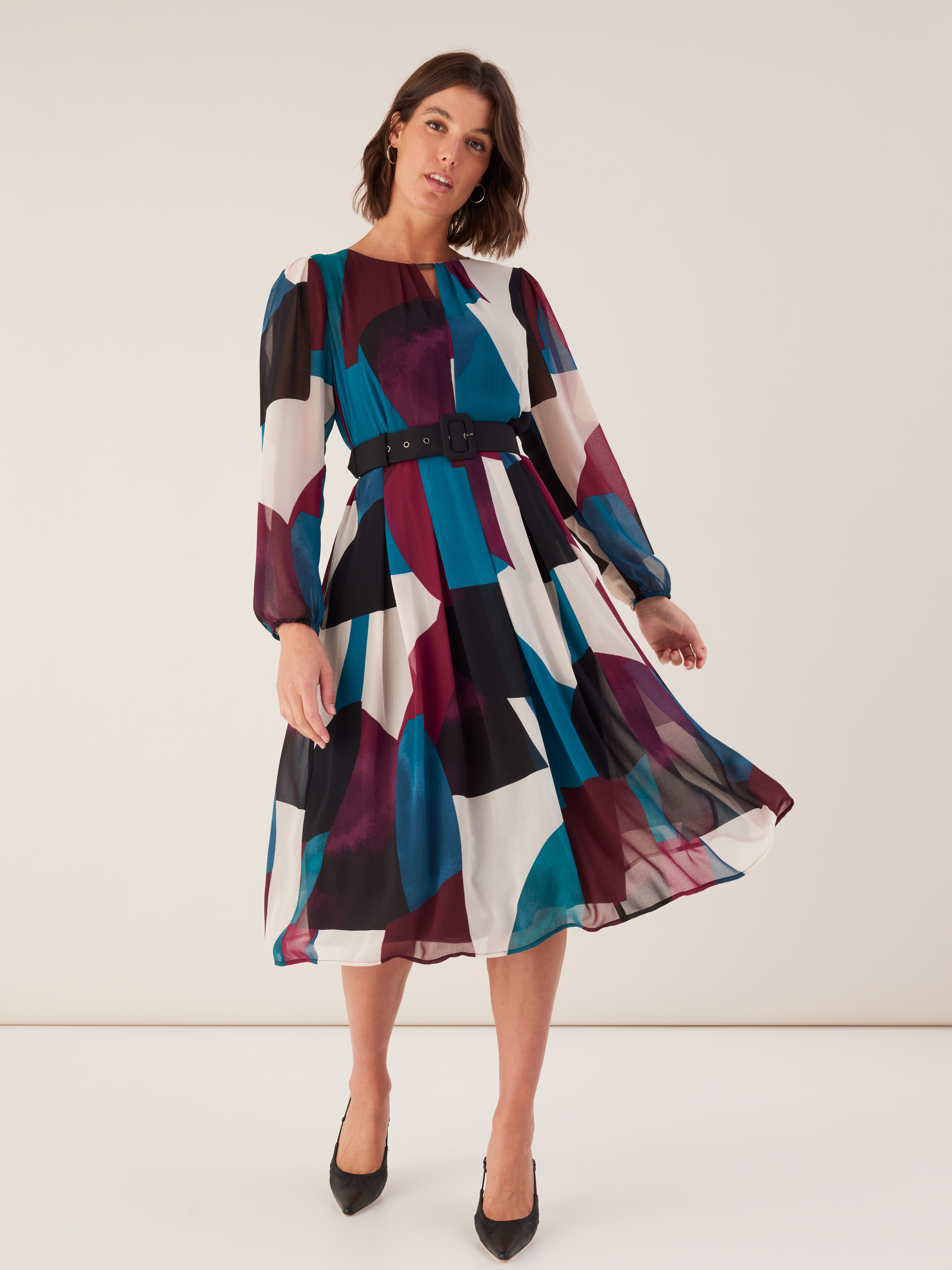 Naomi Pleat Neck Midi Dress                                                                                                     