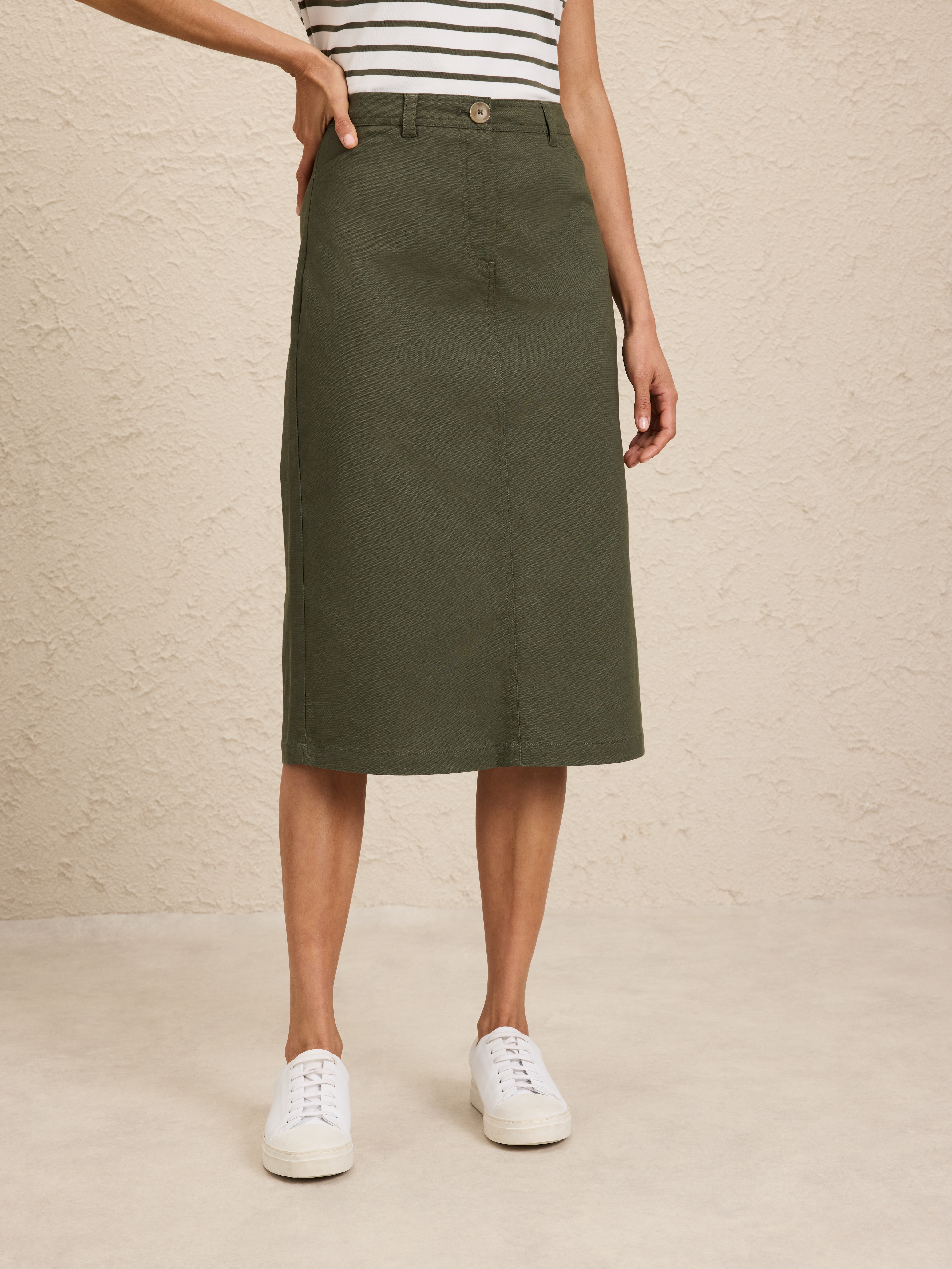 Oxford Cotton A-Line Midi Skirt                                                                                                 