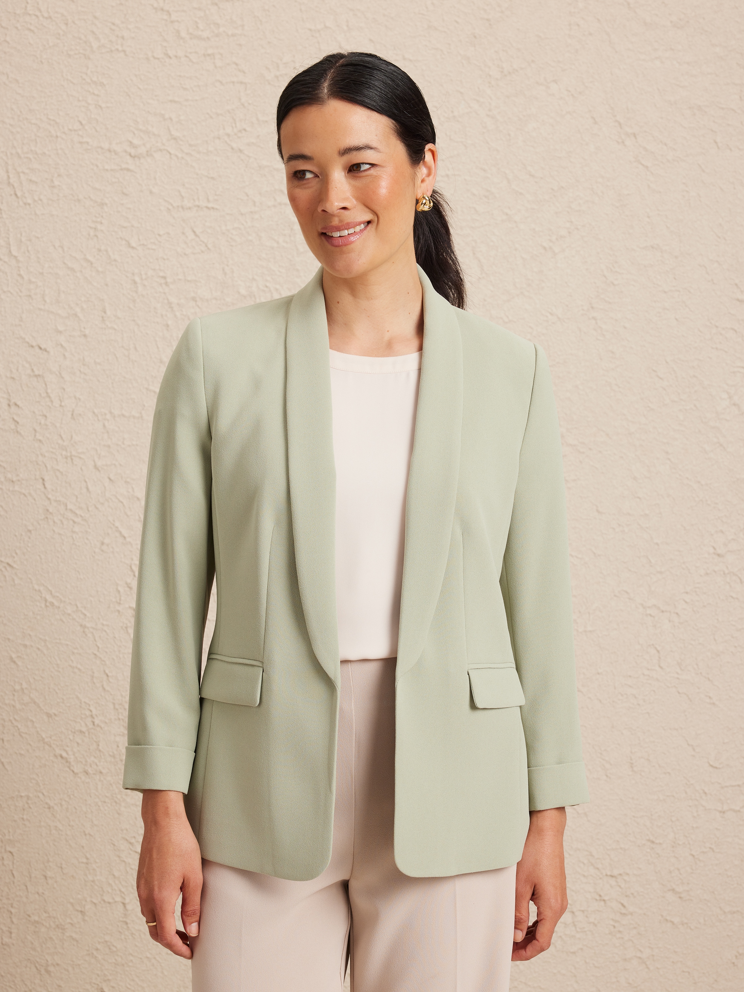 Crepe Tuxedo 3/4 Sleeve Blazer                                                                                                  