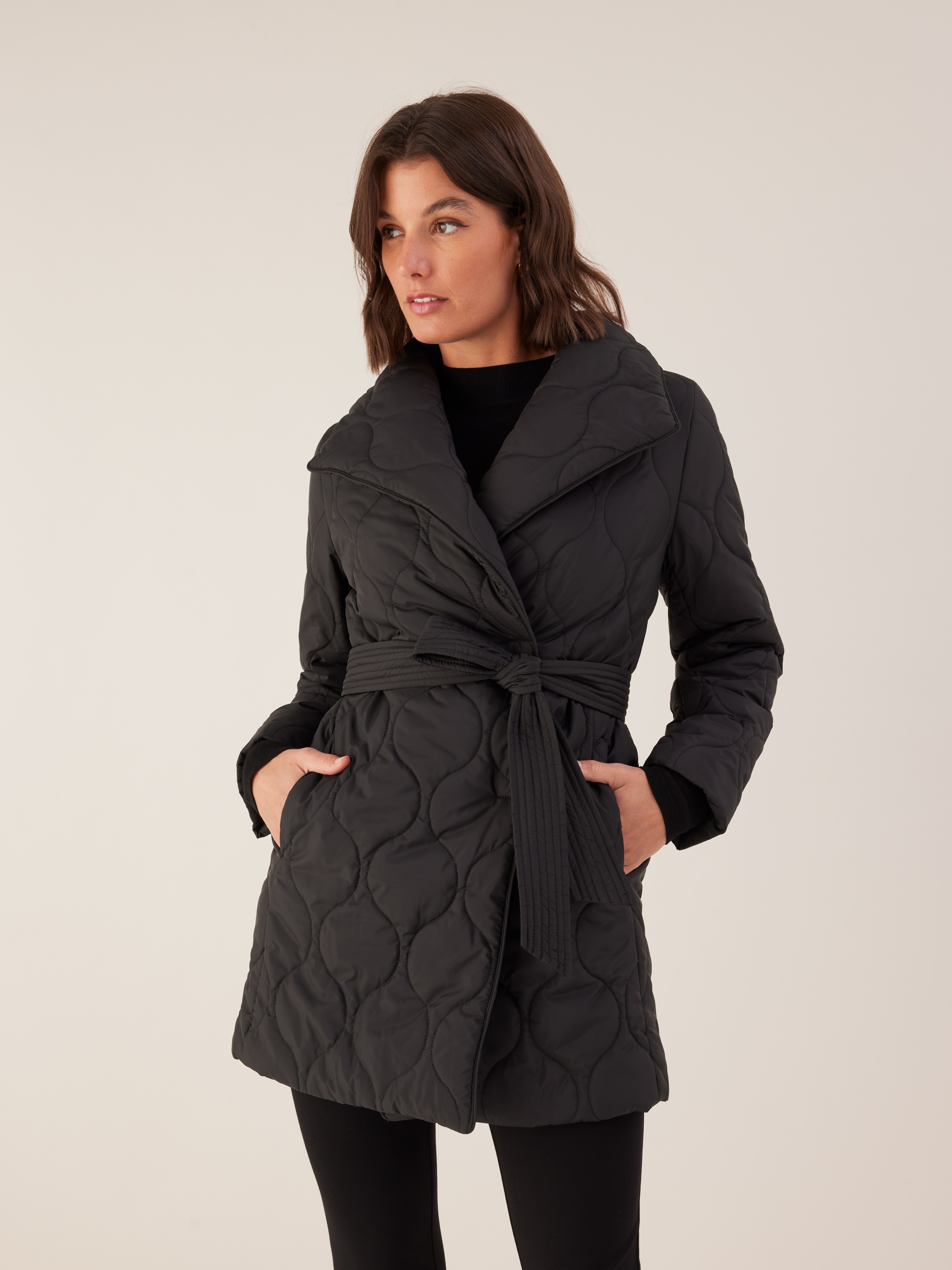 Wrap Quilted Shawl Collar Jacket                                                                                                