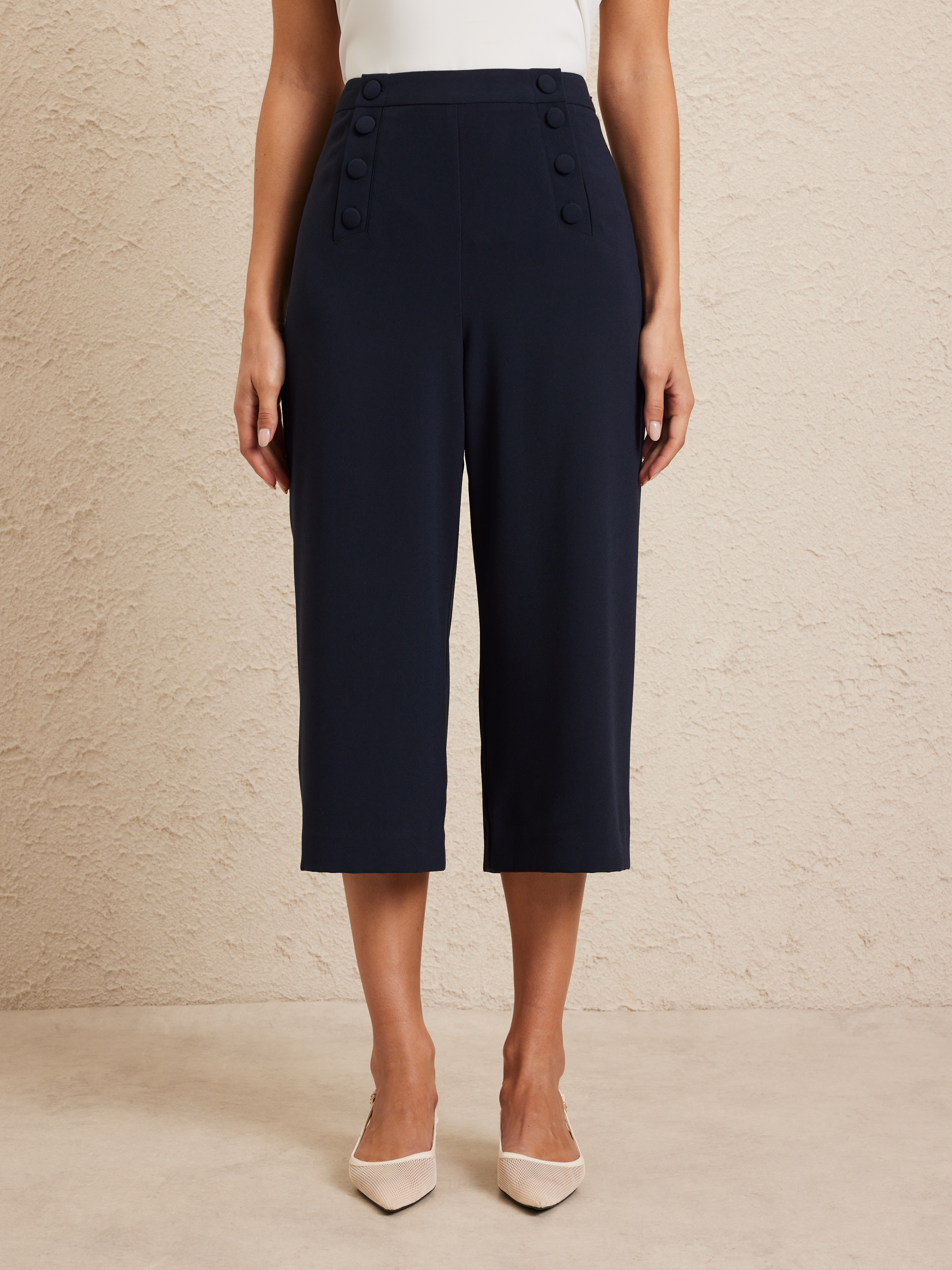 Button Front Crepe Culotte                                                                                                      