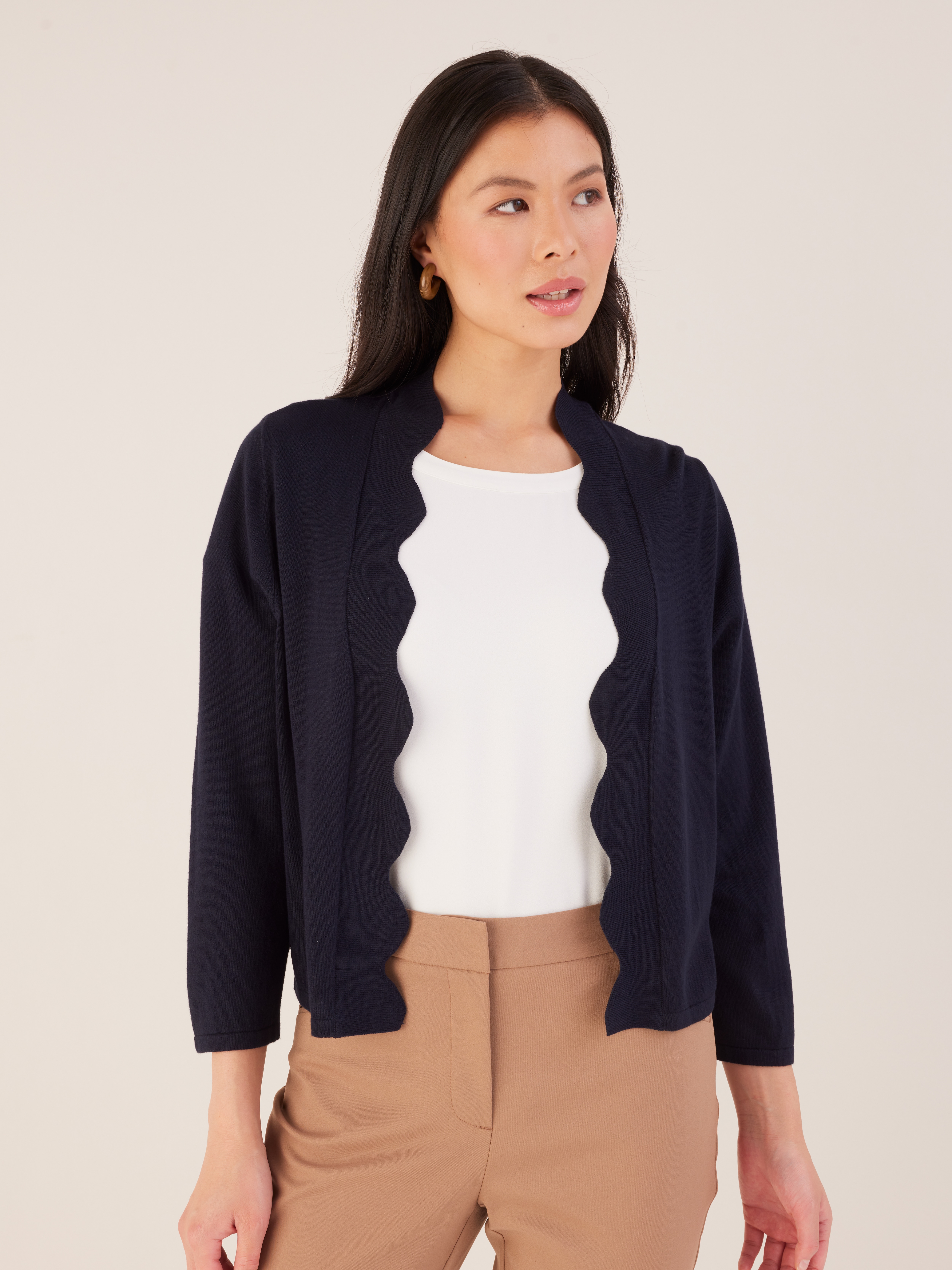 3/4 Sophia Scallop Edge Cardi                                                                                                   