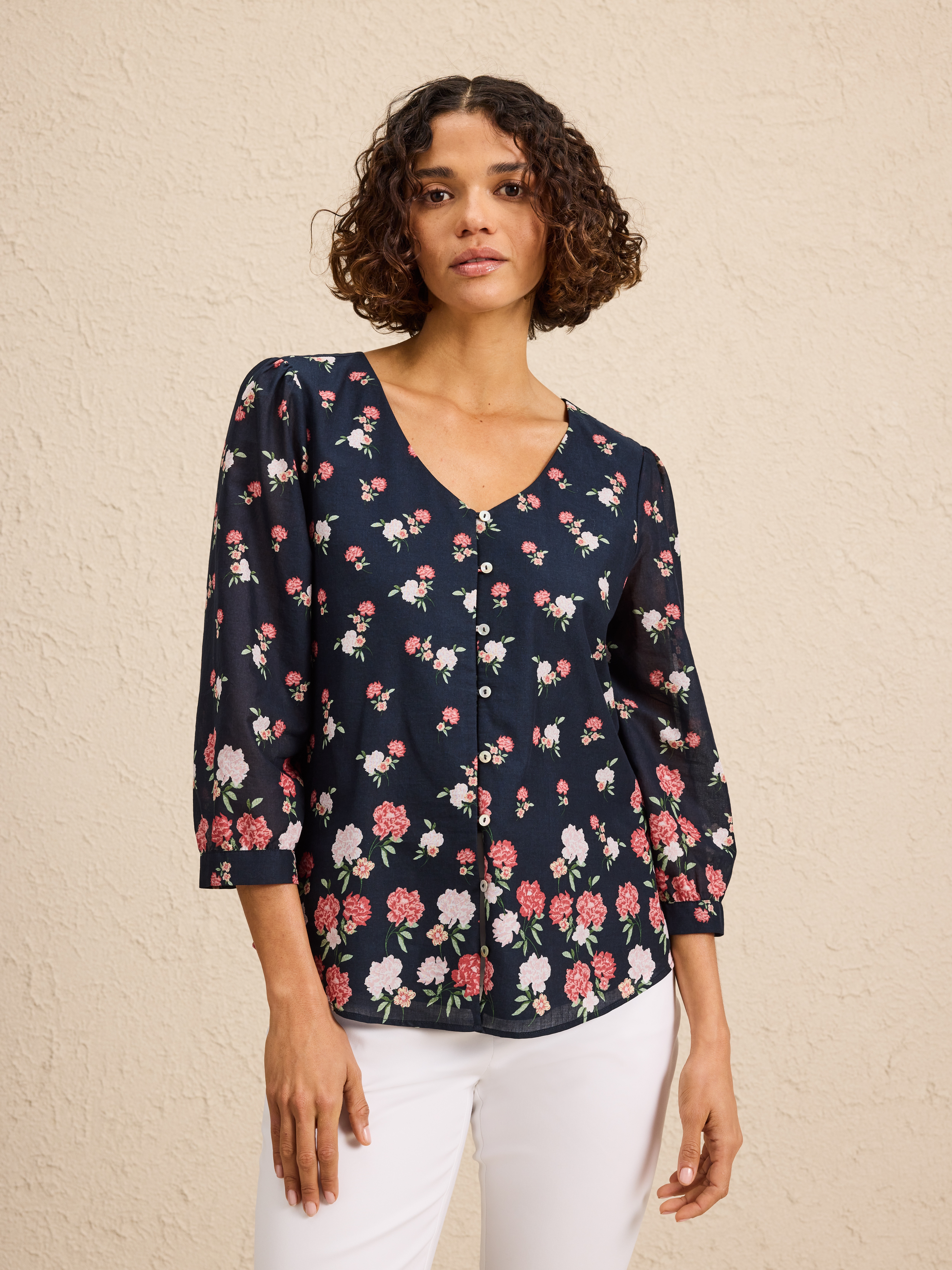 Arden V Neck Cotton Blouse                                                                                                      