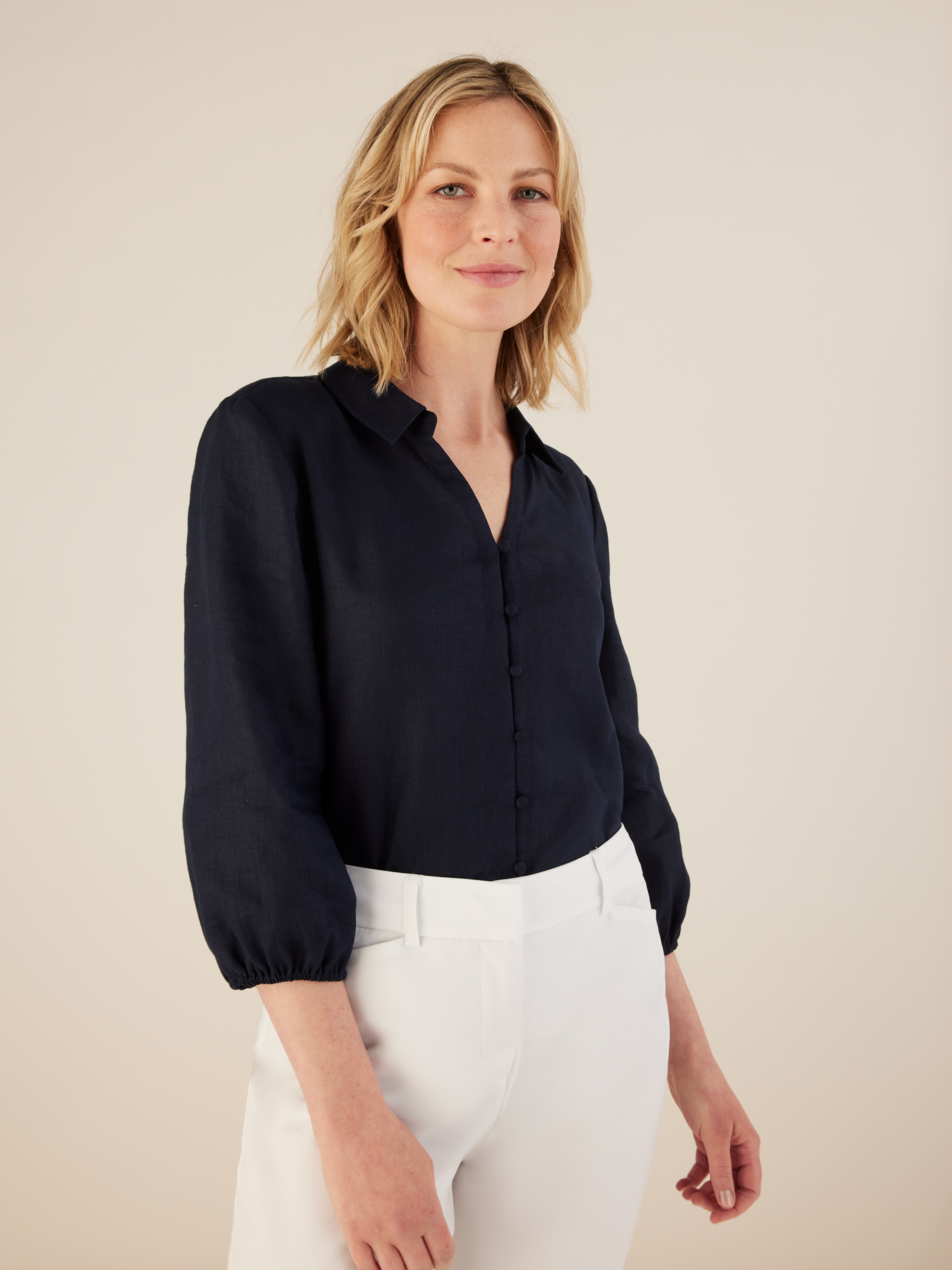 Button Linen Blouse                                                                                                             
