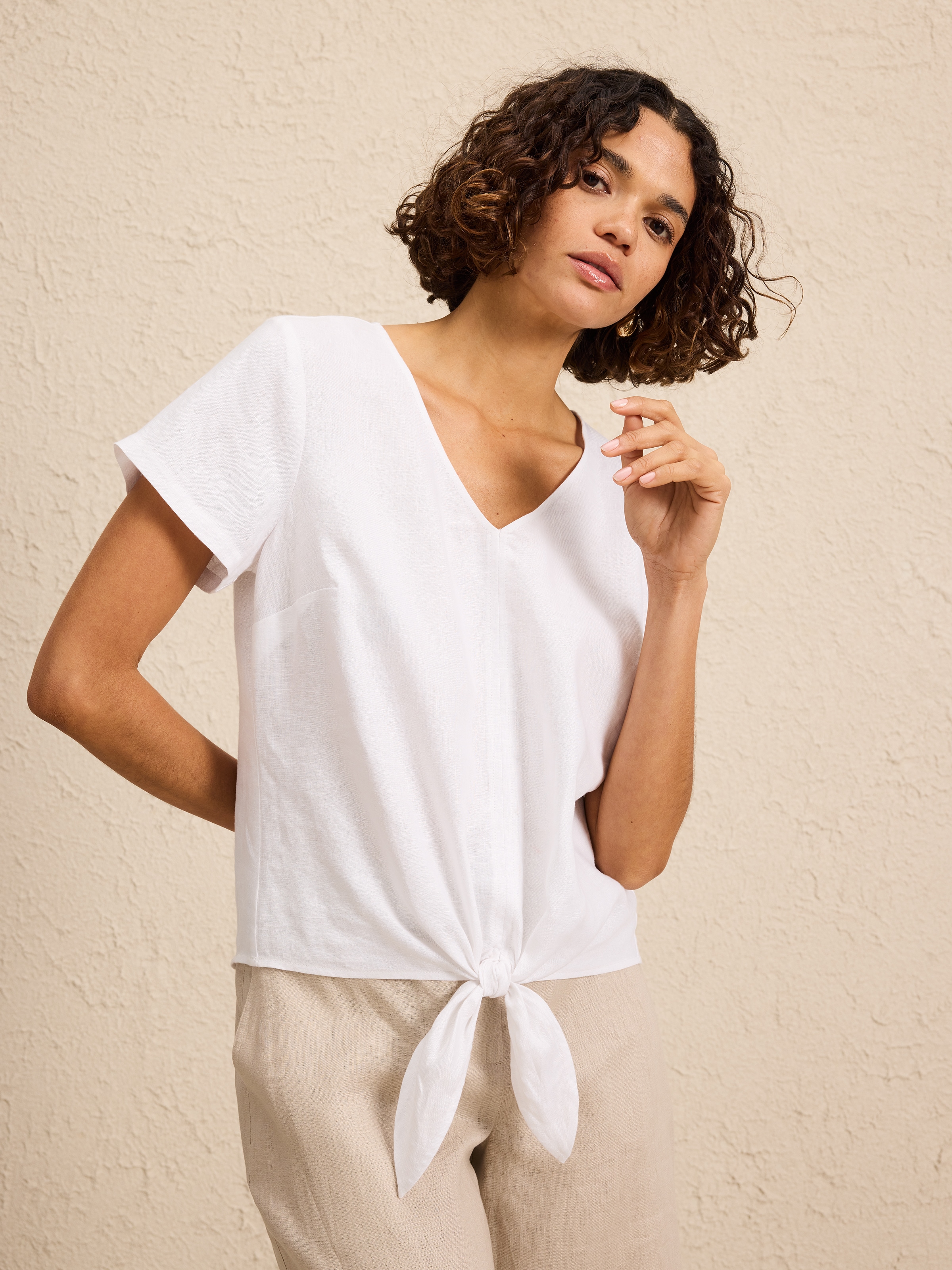Marella Mllgarenna Buck Beige Tie Front Linen Top 2613161052200 main image 1